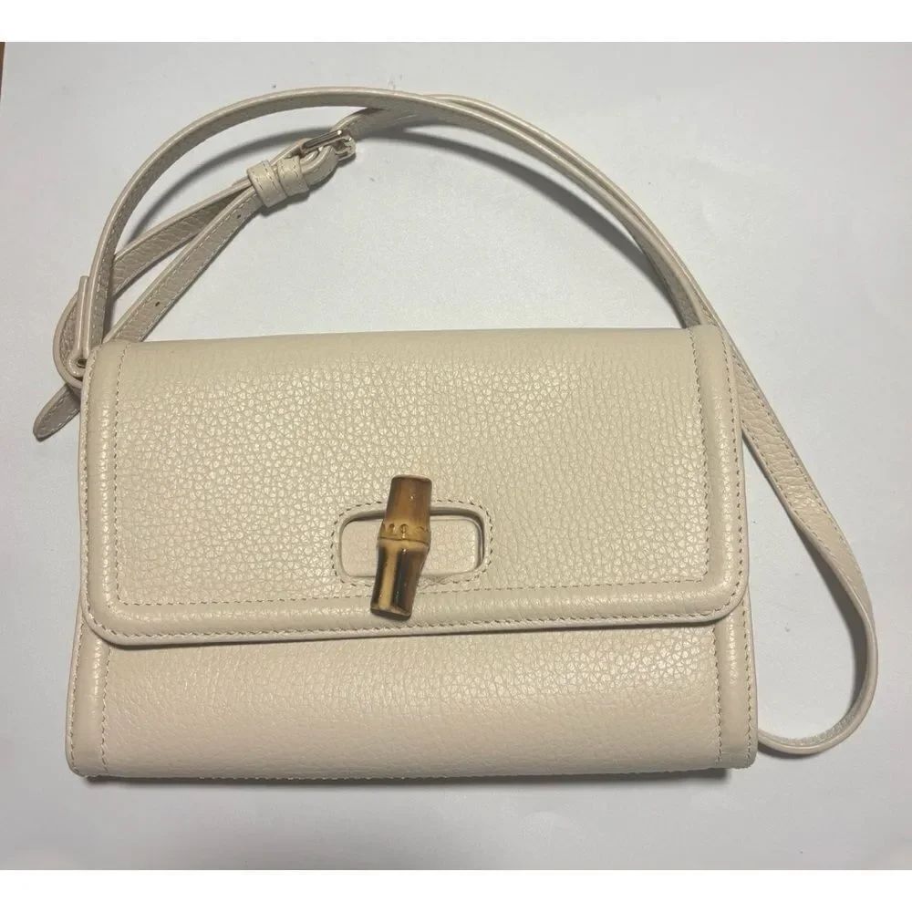 Rare color Mark and Graham Emily Bamboo Leather Convertible Clutch in ivory
